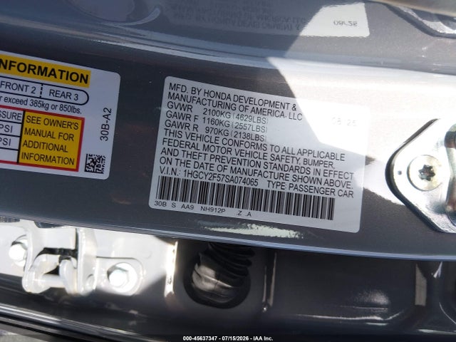 Продажа на аукционе авто 2025 Honda Accord Hybrid Sport, vin: 1HGCY2F57SA074065, номер лота: 45637347