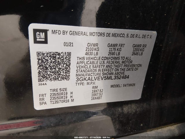 45637371 :رقم المزاد ، 3GKALVEV5ML352484 vin ، 2021 Gmc Terrain Awd Slt مزاد بيع