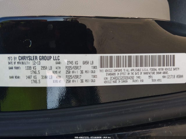 2014 Dodge Grand Caravan Sxt მანქანა იყიდება აუქციონზე, vin: 2C4RDGCG2ER264282, აუქციონის ნომერი: 45637375