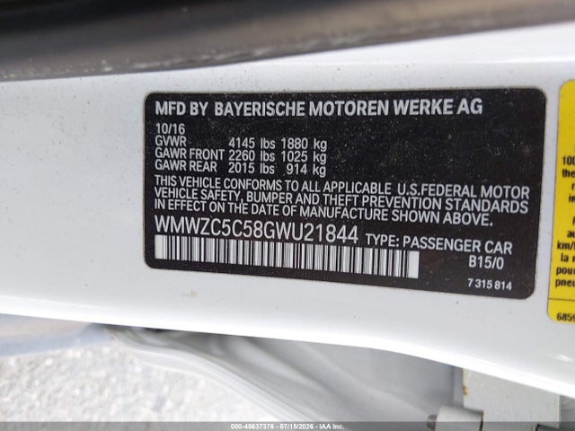 Продажа на аукционе авто 2016 Mini Countryman Cooper S, vin: WMWZC5C58GWU21844, номер лота: 45637376