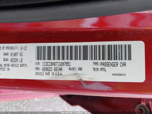 Продаж на аукціоні авто 2012 Chrysler 200 Lx, vin: 1C3CCBAB7CN207951, номер лоту: 45637384