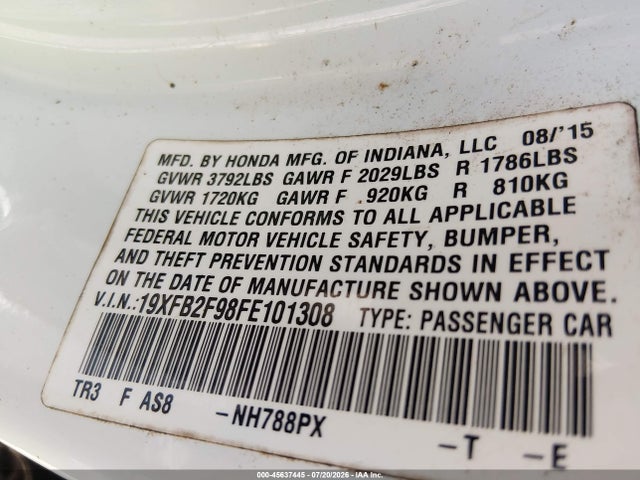 19XFB2F98FE101308 Honda Civic Ex-l