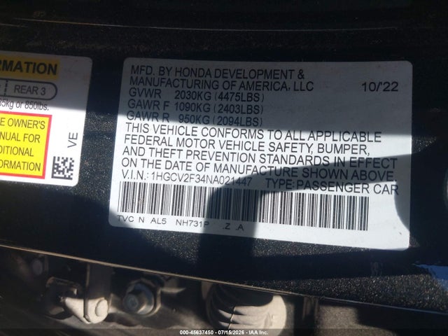 1HGCV2F34NA021447 Honda Accord Sport 2.0t