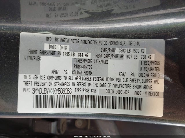 45637460 :رقم المزاد ، 3MYDLBYVXKY508068 vin ، 2019 Toyota Yaris Le مزاد بيع