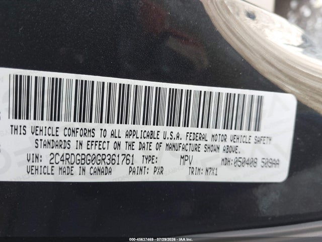 Aukcja sprzedaży 2016 Dodge Grand Caravan Se Plus, vin: 2C4RDGBG0GR361761, numer aukcji: 45637469