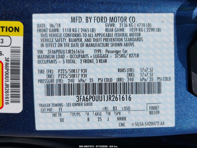 Ford Fusion Hybrid S 2018 3FA6P0UU1JR261616 Image 9