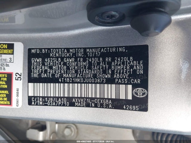 4T1B21HK0JU003873 Toyota Camry Hybrid Xle