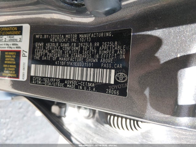 Aukcja sprzedaży 2014 Toyota Camry Se, vin: 4T1BF1FK1EU331591, numer aukcji: 45637511