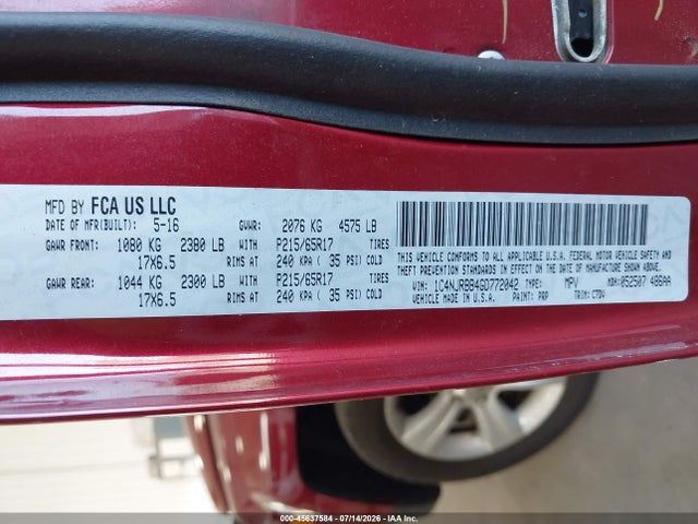 Продаж на аукціоні авто 2016 Jeep Patriot Sport, vin: 1C4NJRBB4GD772042, номер лоту: 45637584