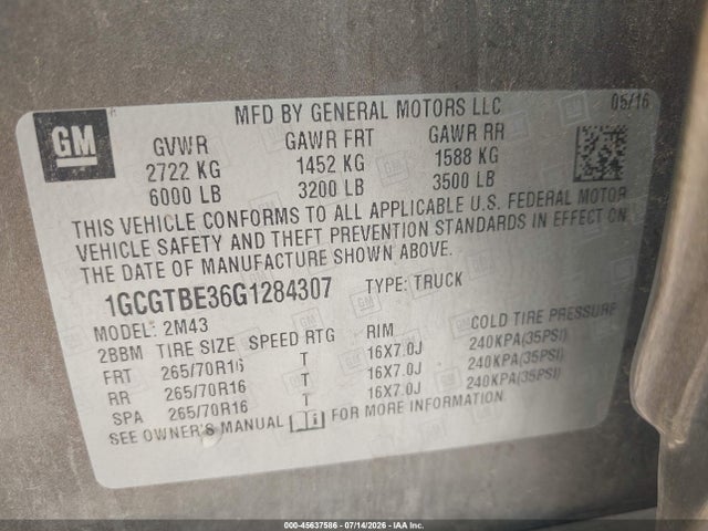 Chevrolet Colorado 4wd Wt 2016 1GCGTBE36G1284307 Image 8
