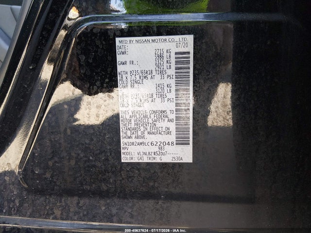 Nissan Pathfinder S 4wd 2020 5N1DR2AM9LC622048 Image 9