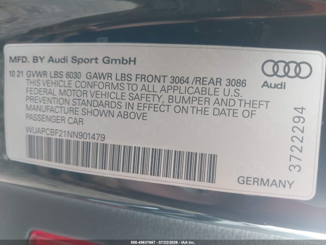 WUAPCBF21NN901479 Audi Rs 7 Sportback Tfsi Quattro Tiptronic