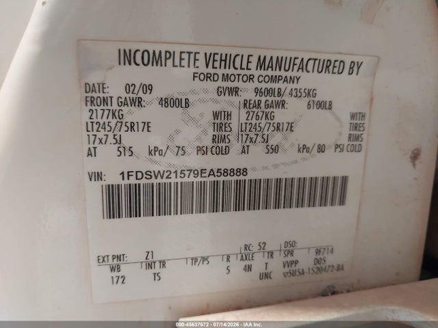Продажа на аукционе авто 2009 Ford Super Duty F-250 Srw Xl/xlt, vin: 1FDSW21579EA58888, номер лота: 45637672
