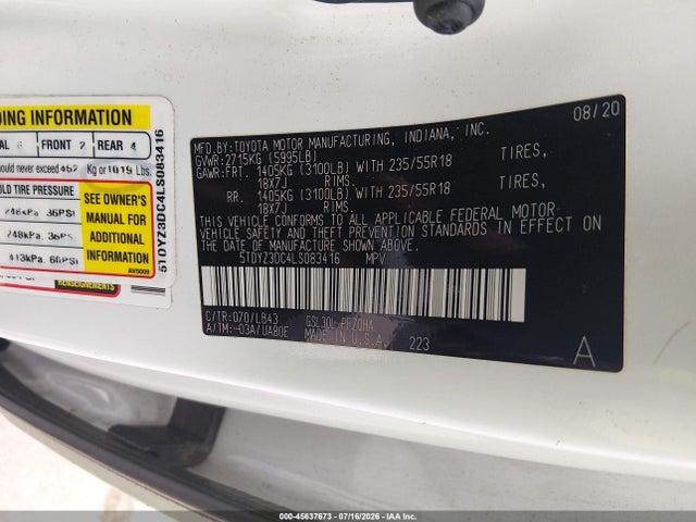 Toyota Sienna Limited Premium 2020 5TDYZ3DC4LS083416 Image 9