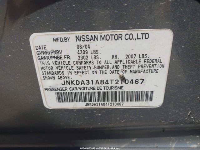 Aukcja sprzedaży 2004 Infiniti I35 Luxury, vin: JNKDA31A84T210467, numer aukcji: 45637695