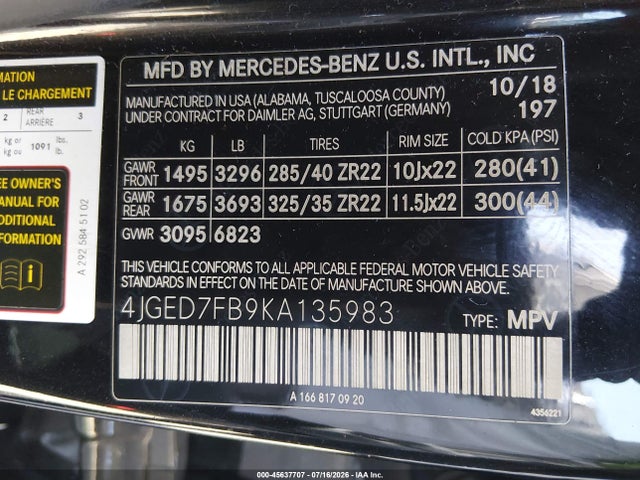 4JGED7FB9KA135983 Mercedes-Benz Amg Gle 63 Coupe S 4matic