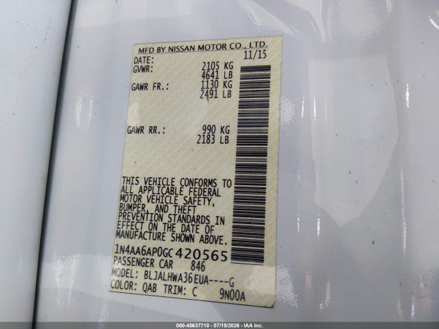 1N4AA6AP0GC420565 Nissan Maxima 3.5 Platinum
