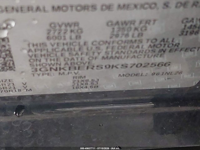 3GNKBERS9KS702566 Chevrolet BLAZER RS