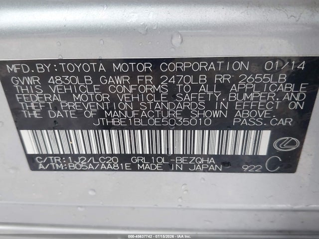 Продажа на аукционе авто 2014 Lexus Gs 350, vin: JTHBE1BL0E5035010, номер лота: 45637742