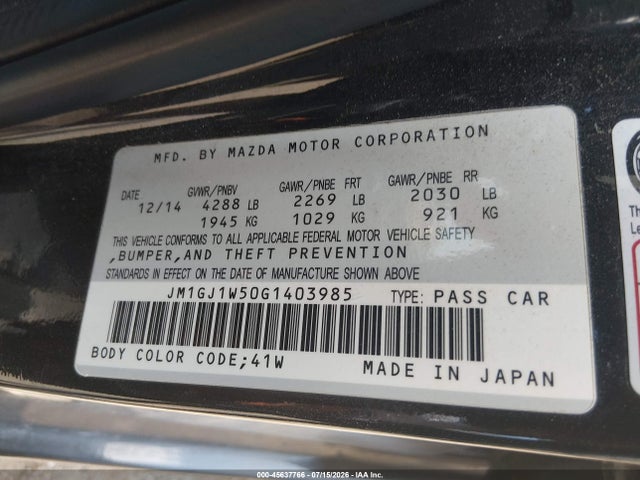 2016 Mazda Mazda6 I Grand Touring მანქანა იყიდება აუქციონზე, vin: JM1GJ1W50G1403985, აუქციონის ნომერი: 45637766