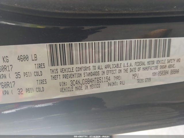 2017 Jeep Compass Latitude მანქანა იყიდება აუქციონზე, vin: 3C4NJDBB4HT651154, აუქციონის ნომერი: 45637781