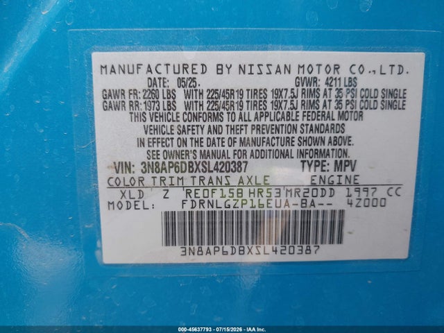 Продажа на аукционе авто 2025 Nissan Kicks Sr Intelligent Awd, vin: 3N8AP6DBXSL420387, номер лота: 45637793