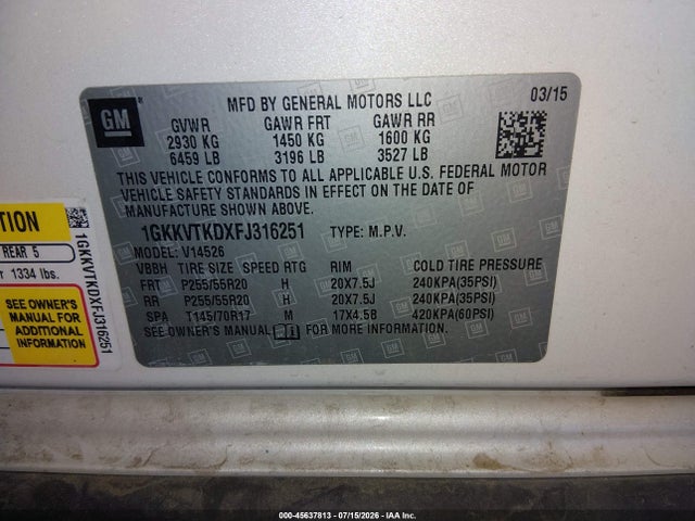 1GKKVTKDXFJ316251 GMC Acadia Denali
