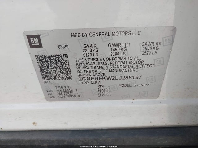 Aukcja sprzedaży 2020 Chevrolet Traverse Fwd Ls, vin: 1GNERFKW2LJ288187, numer aukcji: 45637839