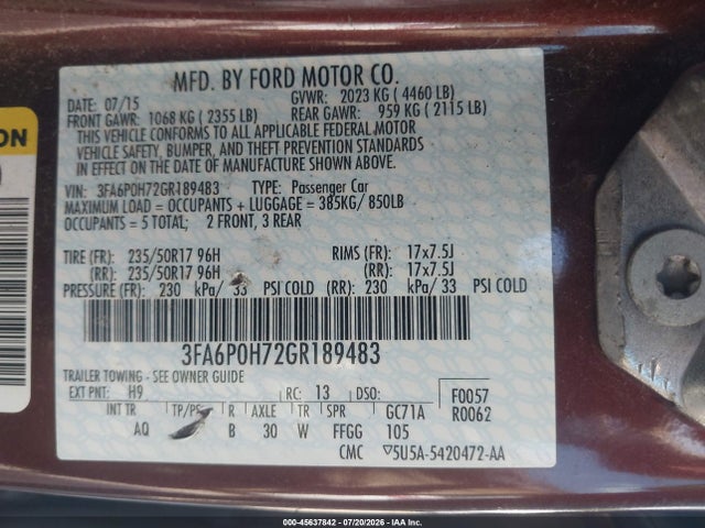 Ford FUSION SE 2016 3FA6P0H72GR189483 Image 9