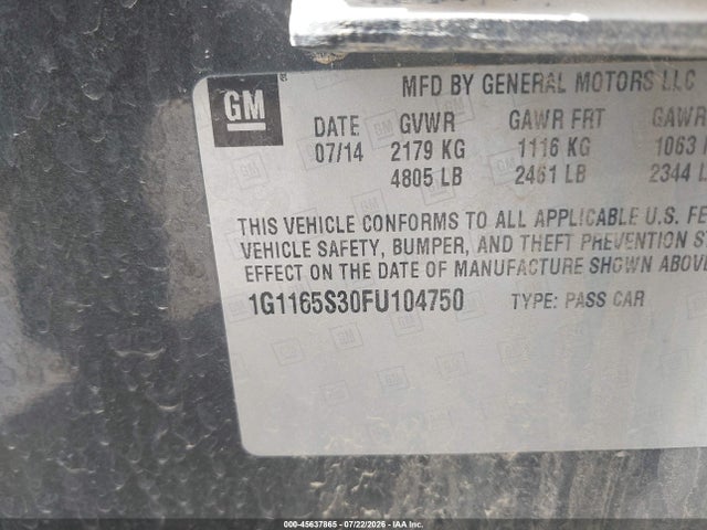 Продаж на аукціоні авто 2015 Chevrolet Impala 2lz, vin: 1G1165S30FU104750, номер лоту: 45637865