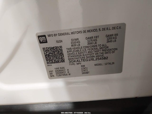 45637888 :رقم المزاد ، 3GKALTEG1RL254582 vin ، 2024 Gmc Terrain Awd Sle مزاد بيع