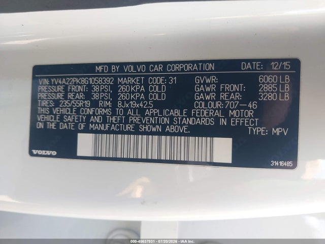YV4A22PK8G1058392 Volvo Xc90 T6 Momentum