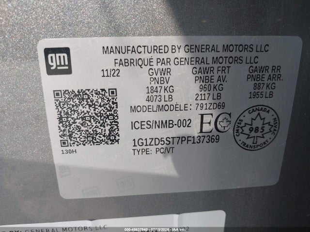 1G1ZD5ST7PF137369 Chevrolet MALIBU 1LT