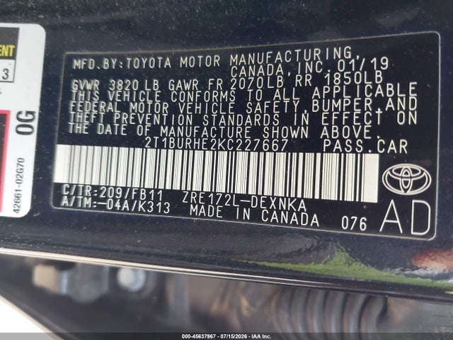 Toyota COROLLA LE 2019 2T1BURHE2KC227667 Image 9