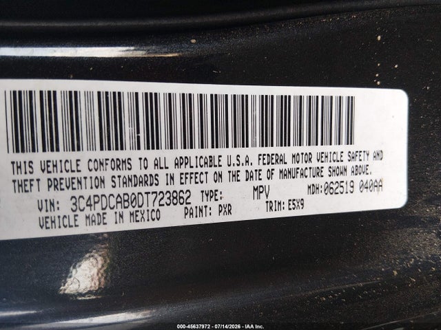 45637972 :رقم المزاد ، 3C4PDCAB0DT723862 vin ، 2013 Dodge Journey American Value Pkg مزاد بيع