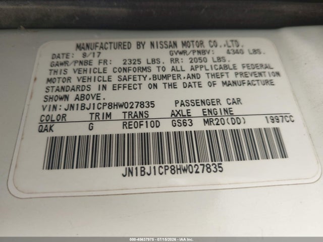 Продажа на аукционе авто 2017 Nissan Rogue Sport S, vin: JN1BJ1CP8HW027835, номер лота: 45637975