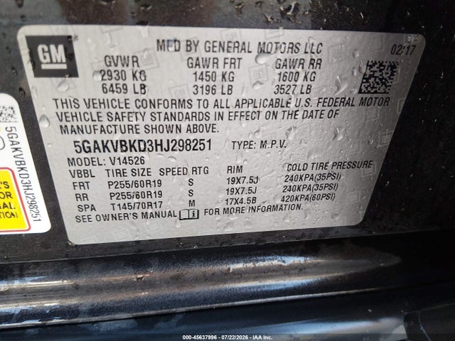 Buick Enclave Leather 2017 5GAKVBKD3HJ298251 Image 9