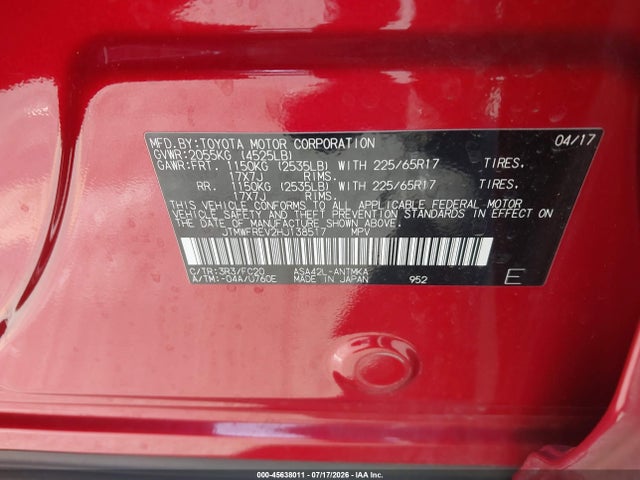 Toyota Rav4 Xle 2017 JTMWFREV2HJ138517 Image 9