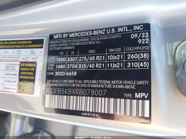 4JGFB5KBXRB078007 Mercedes-Benz Gle 450 4matic