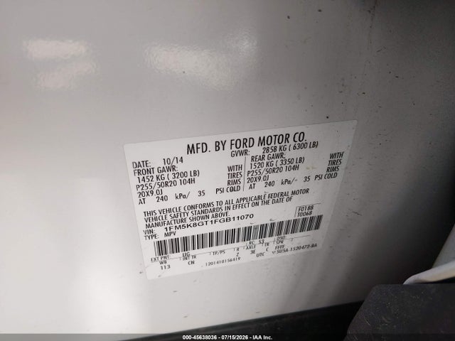 1FM5K8GT1FGB11070 Ford EXPLORER SPORT