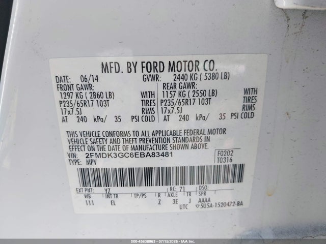 Ford EDGE SE 2014 2FMDK3GC6EBA83481 Image 9