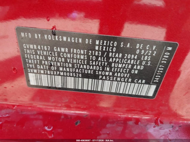 Aukcja sprzedaży 2023 Volkswagen Jetta 1.5t Se, vin: 3VW7M7BUXPM008526, numer aukcji: 45638087