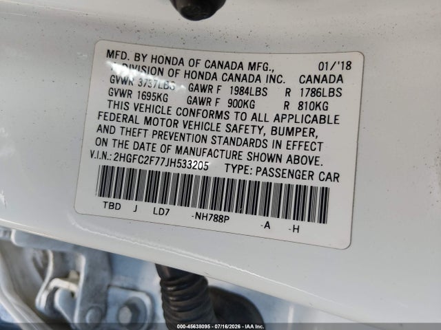 Honda CIVIC EX 2018 2HGFC2F77JH533205 Image 9