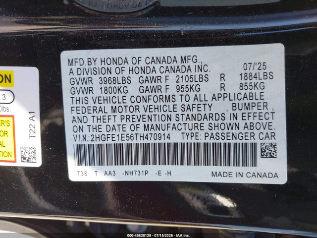 Honda CIVIC SI SEDAN 2026 2HGFE1E56TH470914 Image 9