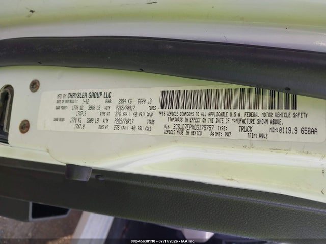 Продаж на аукціоні авто 2012 Ram 1500 Slt, vin: 3C6JD7EPXCG175757, номер лоту: 45638130