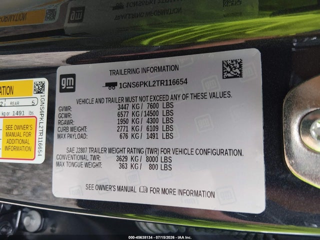 Продаж на аукціоні авто 2026 Chevrolet Tahoe 4wd Z71, vin: 1GNS6PKL2TR116654, номер лоту: 45638134