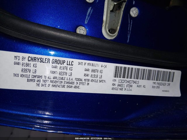 45638136 :رقم المزاد ، 1C3CDFDHXED794613 vin ، 2014 Dodge Dart Aero مزاد بيع