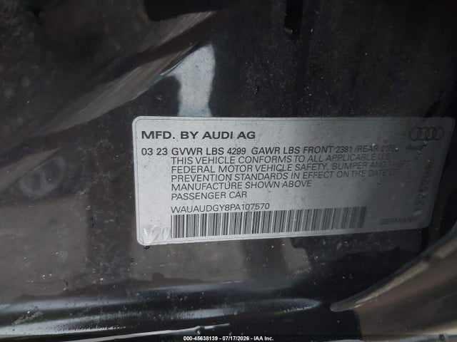 Продаж на аукціоні авто 2023 Audi A3 Premium 40 Tfsi Front-wheel Drive S Tronic, vin: WAUAUDGY8PA107570, номер лоту: 45638139