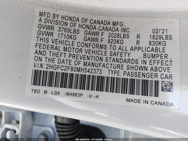 Honda Civic Sport 2021 2HGFC2F80MH542373 Image 9