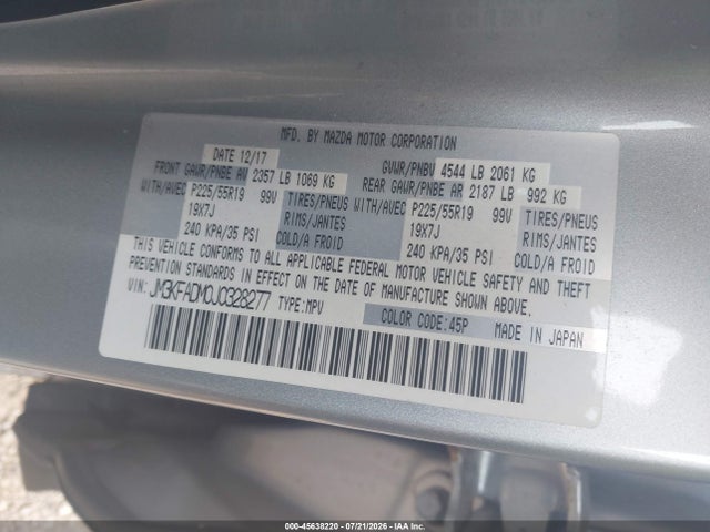 Продажа на аукционе авто 2018 Mazda Cx-5 Grand Touring, vin: JM3KFADM0J0328277, номер лота: 45638220